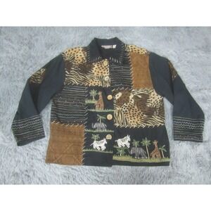 New‎ Direction Jacket Womens Large Patchwork Safari Themed African Animals